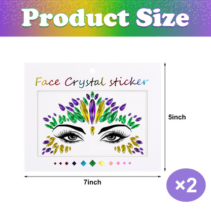 Wehhbtye 2 Set Mardi Gras Face Jewels Stickers – Self-Adhesive Glitter Eye Gems for Party Cosplay