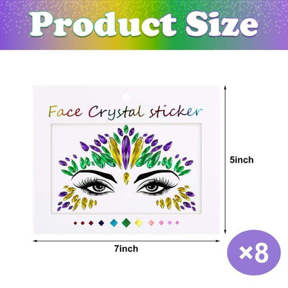 Wehhbtye 8-Set Mardi Gras Face Jewels – Self-Adhesive Glitter Eye Gems