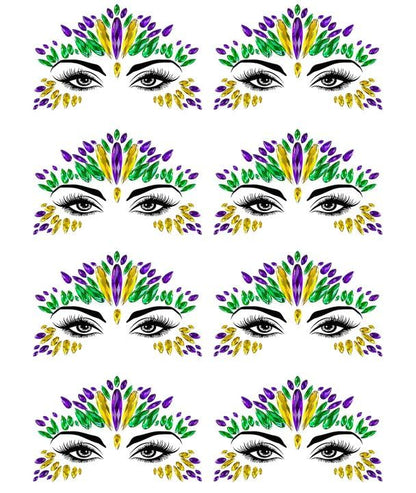 Wehhbtye 8-Set Mardi Gras Face Jewels – Self-Adhesive Glitter Eye Gems