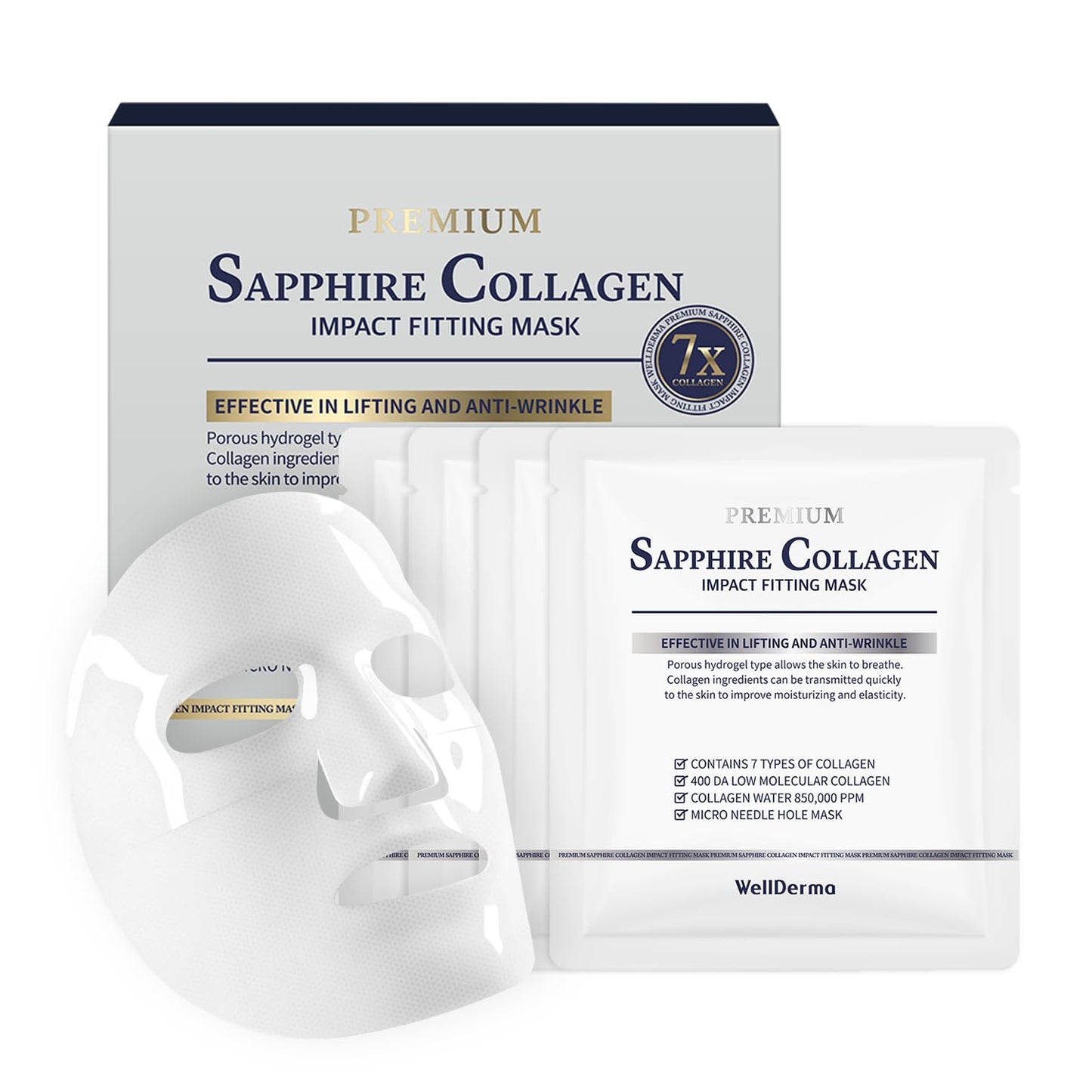 WELLDERMA Sapphire Collagen Mask – Hydrating & Firming Hydrogel (25g x 4)