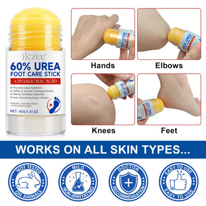 Weluno 2-Pack Urea Cream Stick 60% + 2% Salicylic Acid for Dry, Cracked Heels | Maximum Strength Foot Moisturizer