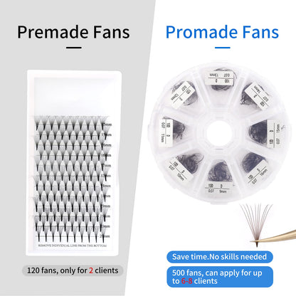 Wendy Lashes Volume 10D Brown Premade Fans 500pcs – 0.07mm, 9-16mm Mixed, C/D Curl