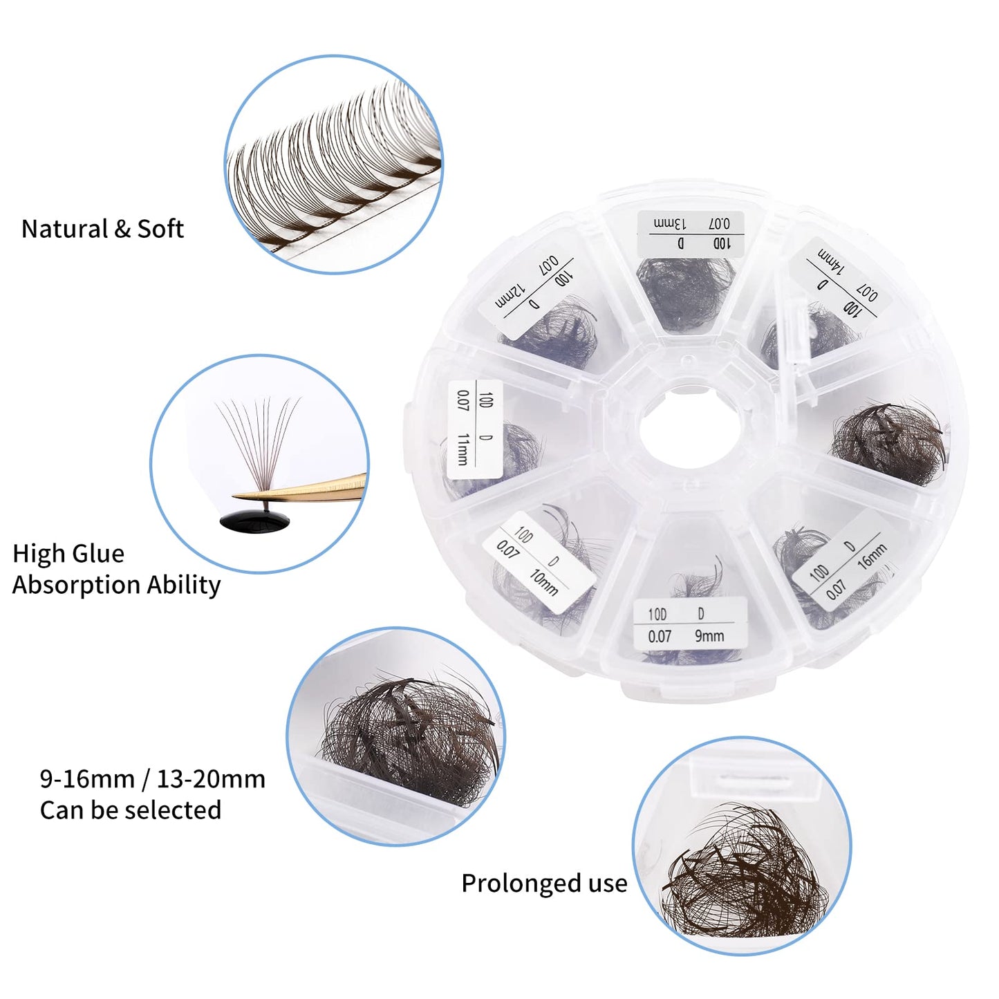 Wendy Lashes Volume 10D Brown Premade Fans 500pcs – 0.07mm, 9-16mm Mixed, C/D Curl