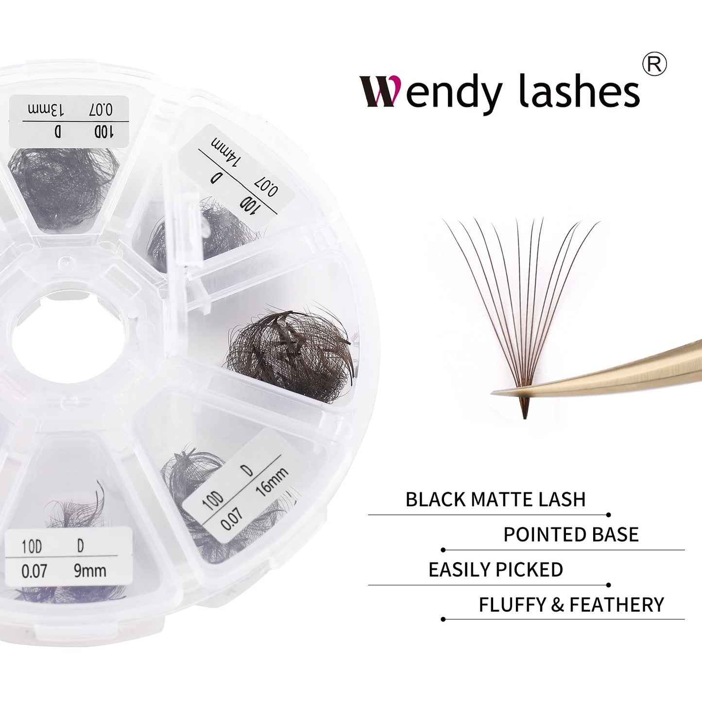 Wendy Lashes Volume 10D Brown Premade Fans 500pcs – 0.07mm, 9-16mm Mixed, C/D Curl