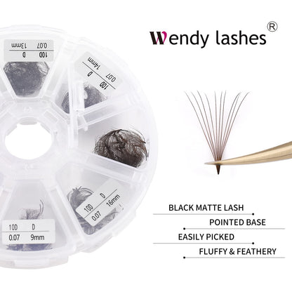 Wendy Lashes Volume 10D Brown Premade Fans 500pcs – 0.07mm, 9-16mm Mixed, C/D Curl