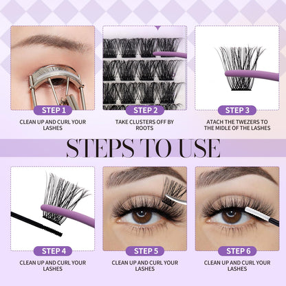 Wendy Lashes Lash Clusters Kit – DIY Home Extensions, Ultra-light, Natural Look, 12-16mm C Curl