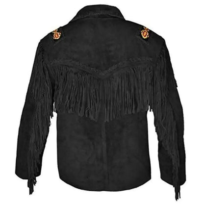 Men's Black Suede Western Fringe Leather Jacket
