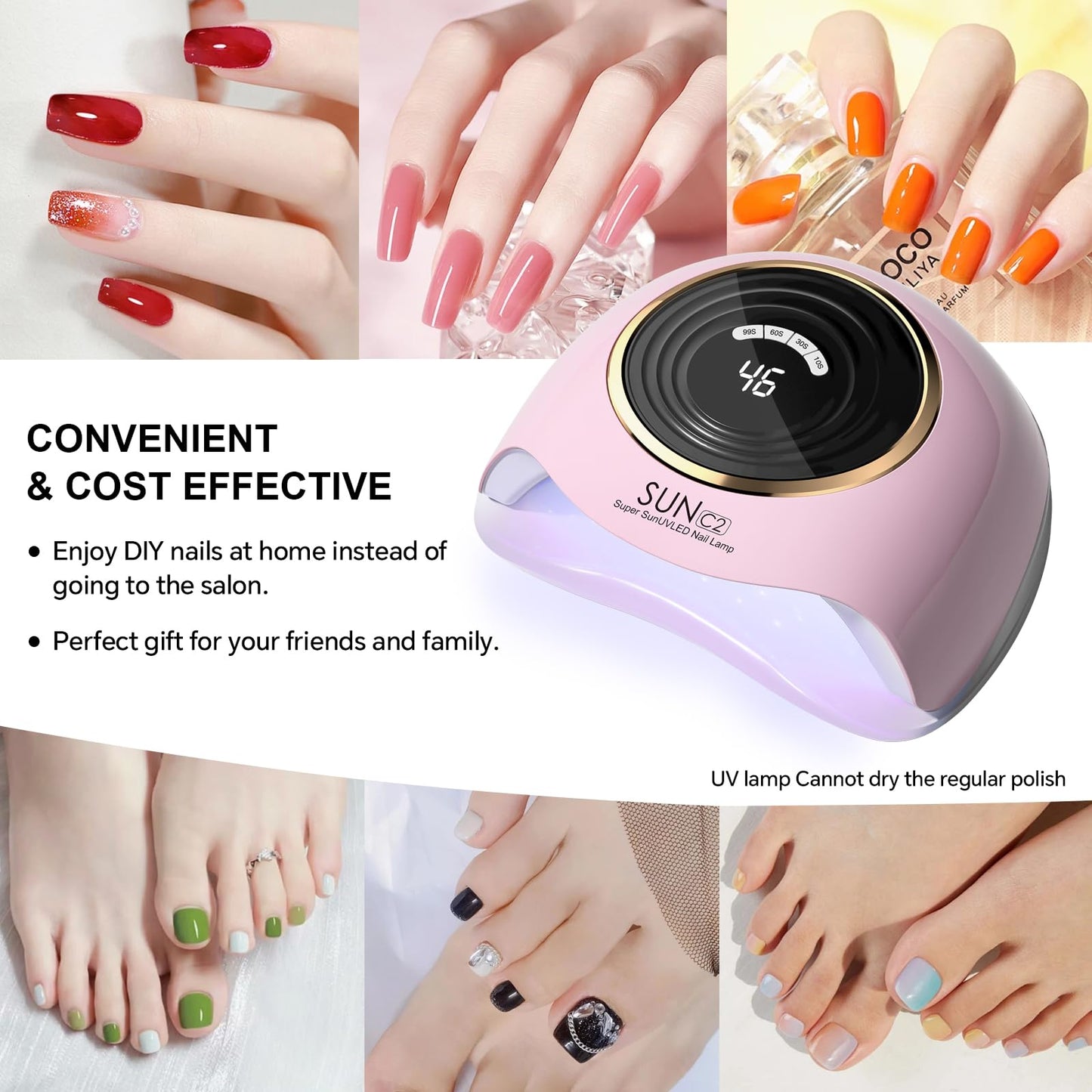 WEVILI 288W UV LED Nail Lamp with 63 Beads – Fast Gel Curing, Smart Sensor, 4 Timers, Pink