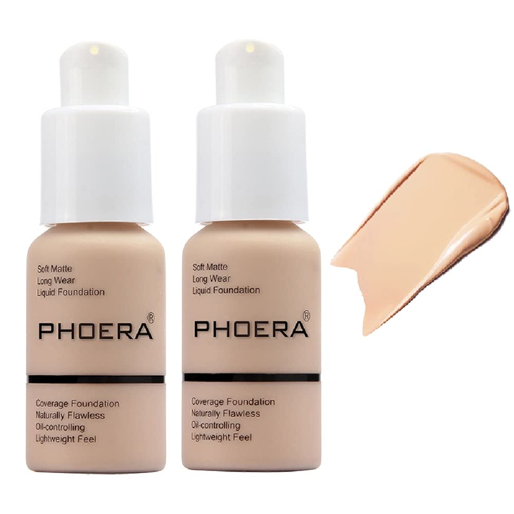 WFWJ PHOERA Foundation 2 Pack – Full Coverage Matte Liquid Foundation (102 Nude)