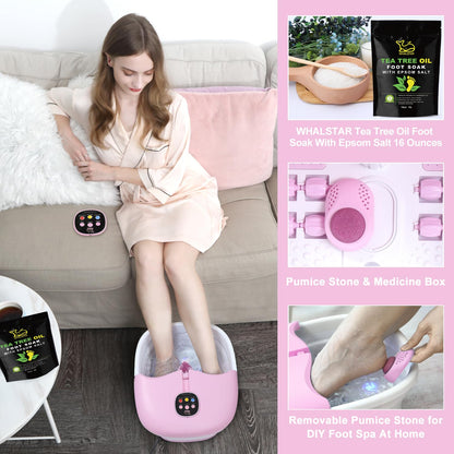WHALSTAR Collapsible Foot Spa Bath Massager – Heat, Bubbles, Jets (Pink)