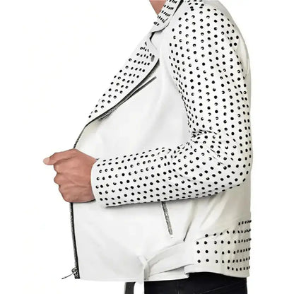 Men’s White Studded Leather Jacket