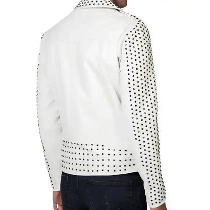 Men’s White Studded Leather Jacket