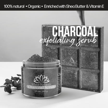 White Naturals Organic Activated Charcoal Face & Body Scrub – Exfoliating & Detoxifying, 10 oz
