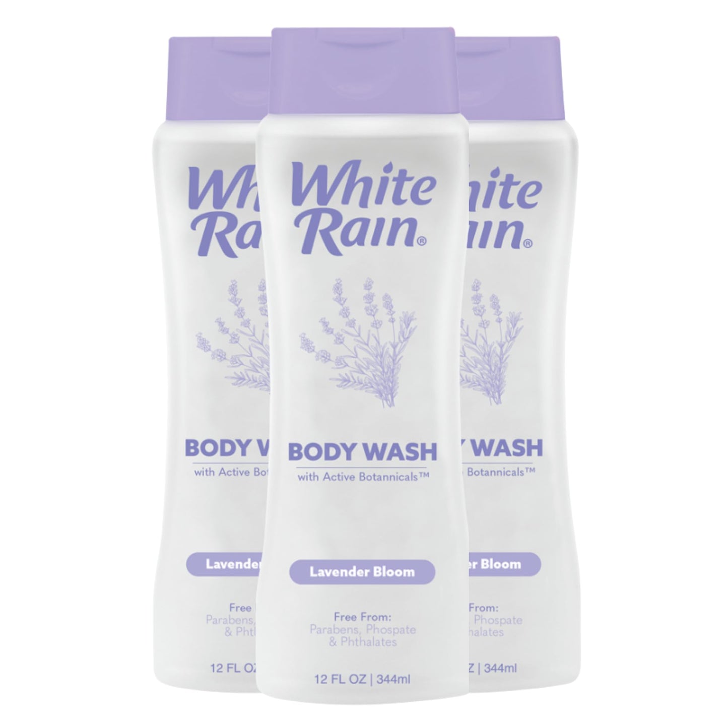 White Rain Lavender Moisturizing Body Wash – Paraben-Free, Unisex Shower Gel with Lavender & Botanicals (12 oz x3)