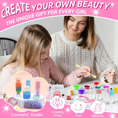 WhizToys 74PCS DIY Lip Gloss Making Kit – Create Your Own Shimmer Lip Glosses (200ml Base)