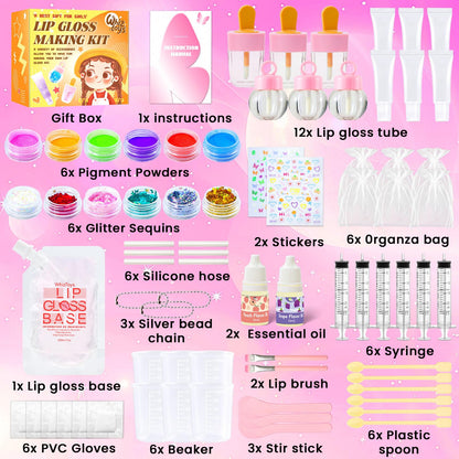 WhizToys DIY Lip Gloss Making Kit | Create Custom Glosses with 200ml Base & 12 Tubes