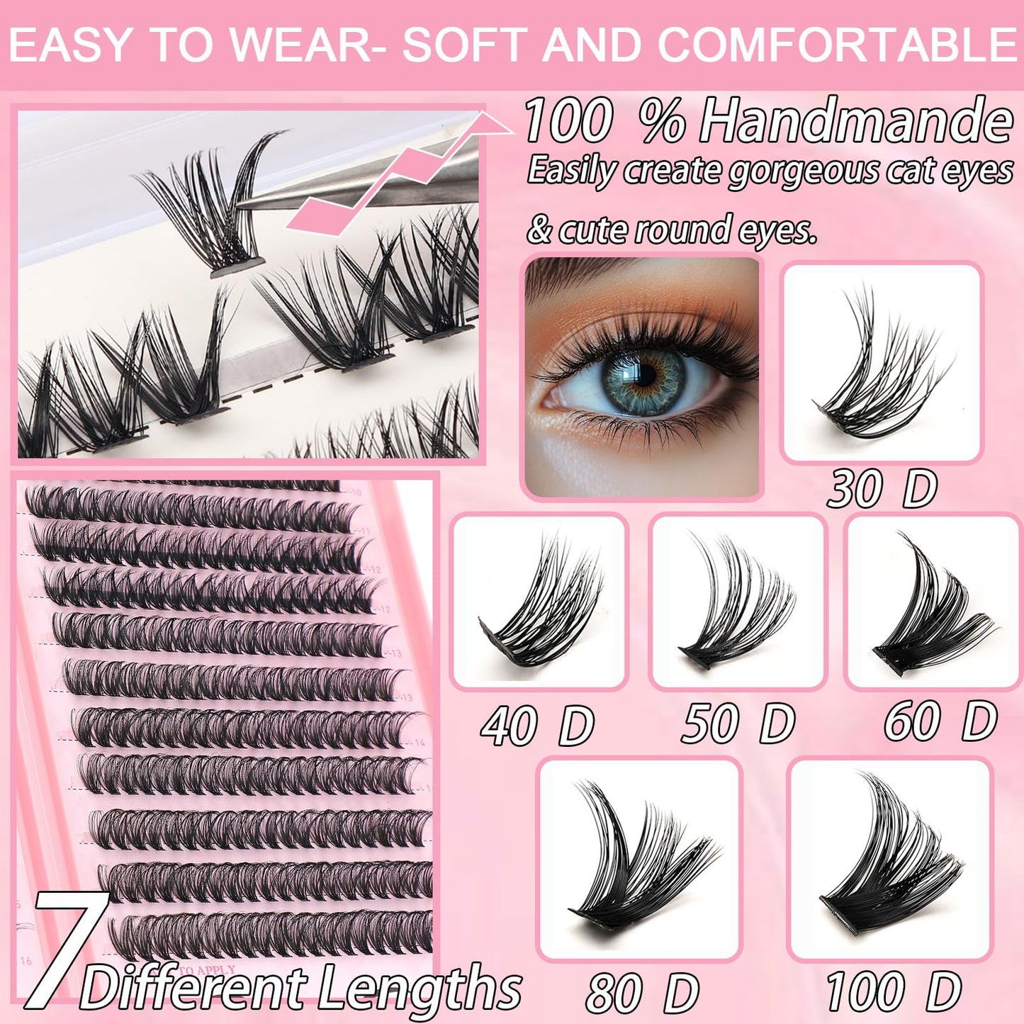 WIGICD Lash Clusters Kit – 480 Pcs D Curl Fluffy Wispy Extensions (9–16mm)