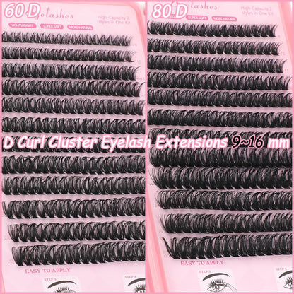 WIGICD Lash Clusters Kit 60D+80D 9-16mm DIY Lash Extensions – 480 Pcs, D Curl, Soft Band