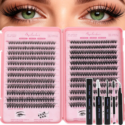 WIGICD Lash Clusters Kit – 480 Pcs D Curl False Eyelashes 9-16mm | DIY at‐Home Extensions with Bond, Seal, Tweezers & Brush