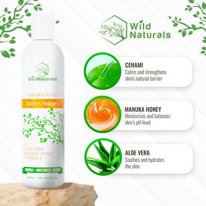 Wild Naturals Manuka Honey Body Wash – Organic, Sulfate-Free (UMF 12+), for Eczema & Psoriasis