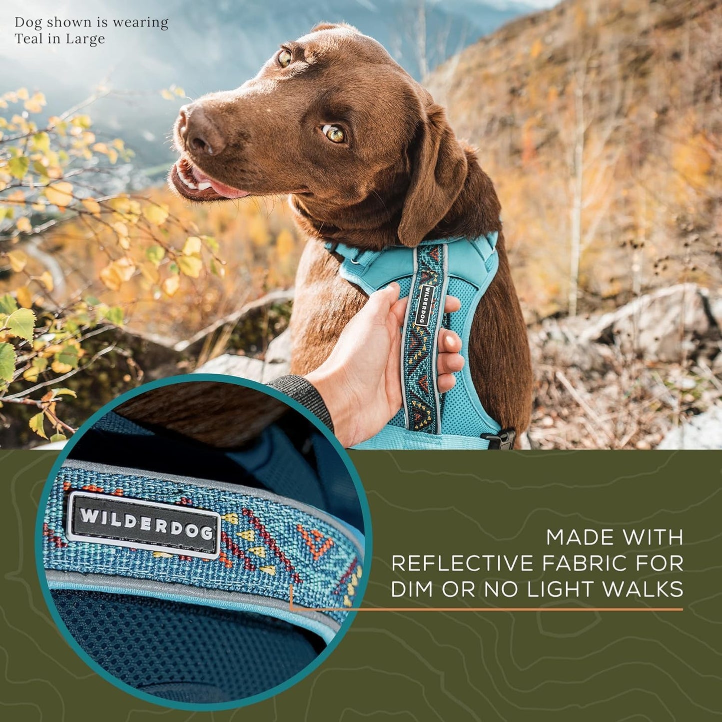Wilderdog Lightweight Dog Harness with Reflective Straps – Large – Pacific Blue