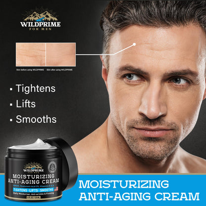 WildPRIME Men's Face Moisturizer Cream – Anti-Aging, Hyaluronic Acid, Avocado Oil – 4 oz USA Made