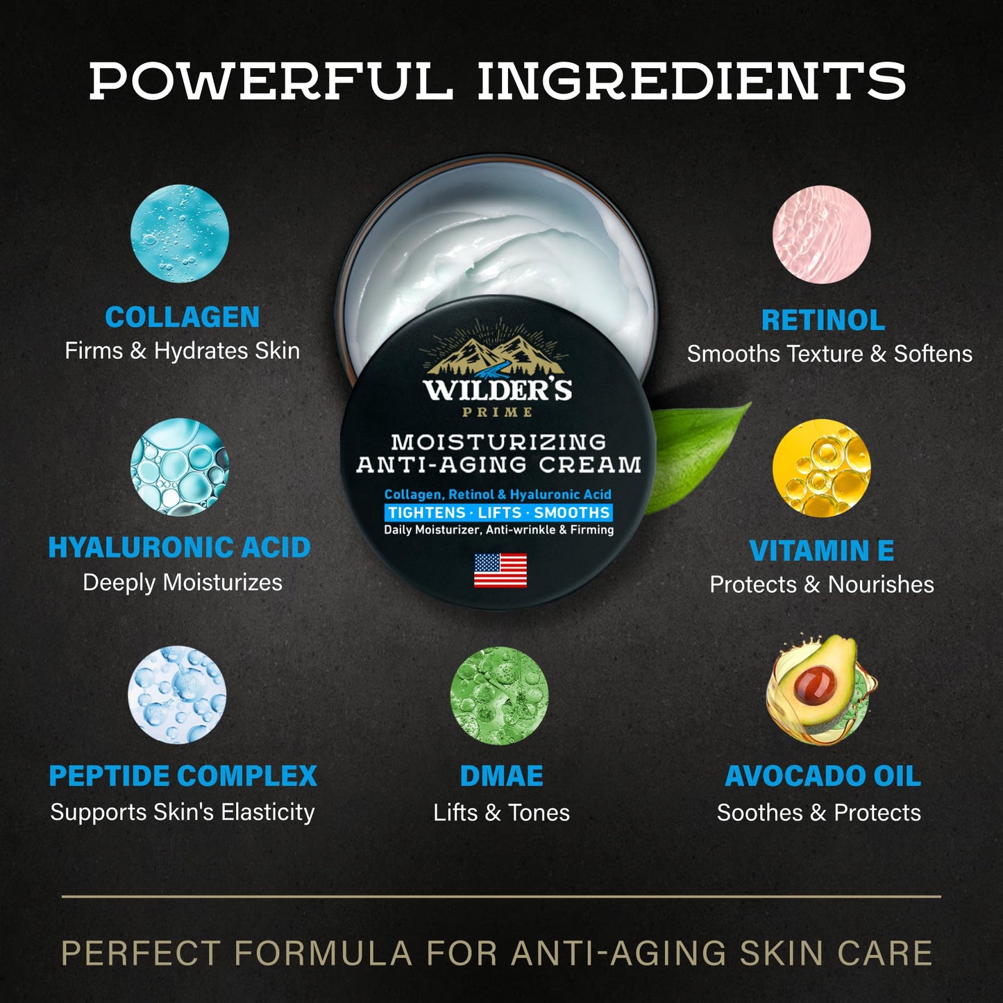 WildPRIME Men's Face Moisturizer Cream - Anti-Aging, Hyaluronic Acid & Avocado Oil - Made in USA