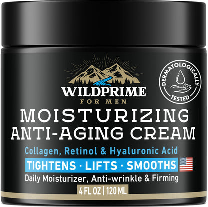 WildPRIME Men's Face Moisturizer Cream – Anti-Aging, Hyaluronic Acid, Avocado Oil – 4 oz USA Made