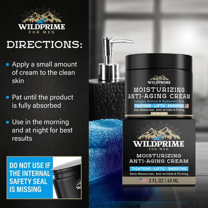 WildPRIME Men's Face Moisturizer Cream - Anti-Aging, Hyaluronic Acid & Avocado Oil - Made in USA