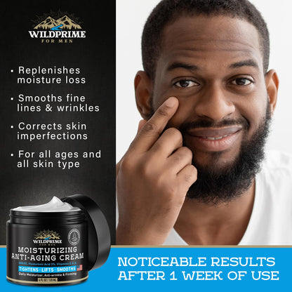 WildPRIME Men's Face Moisturizer Cream – Anti-Aging, Hyaluronic Acid, Avocado Oil – 4 oz USA Made