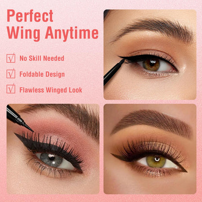 Eyeliner Stamp Gel Eyeliner Set – Double-Ended Winged Stamp, Foldable, Waterproof & Smudge-Proof for Beginners