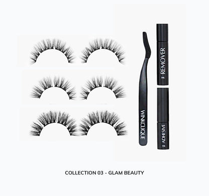 WINKCLIQUE Mini Starter Kit Collection 03 — Complete DIY Lash Kit with 3 Bold Glam Lash Styles