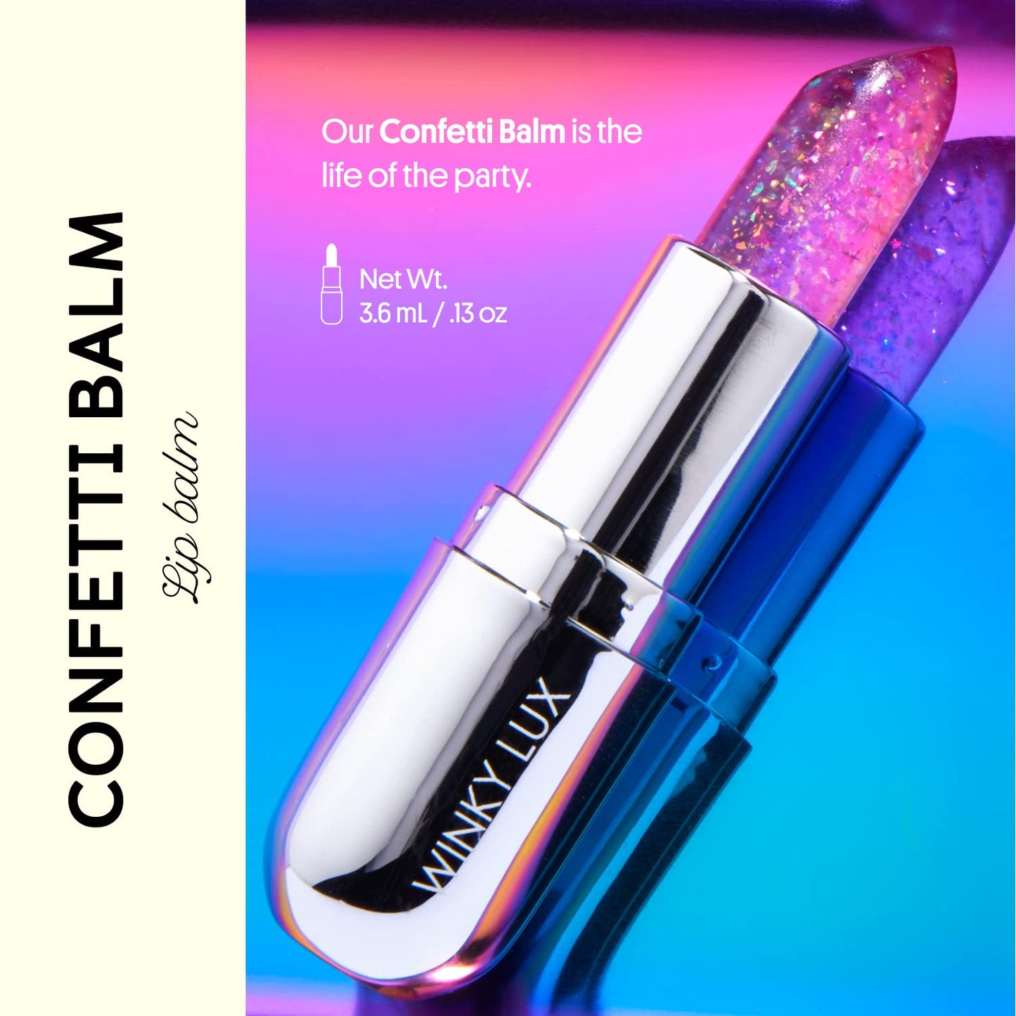 Winky Lux Lavender Glitter Confetti Balm & Rosé Glimmer Balm Duo – pH-Activated Lip Balms with Color-Changing Pink Tint