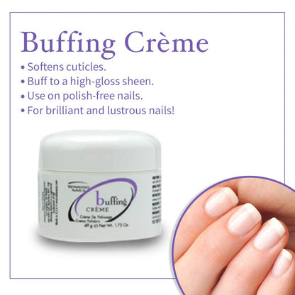 Winning Nails Chamois Buffer & Buffing Cream – Natural Ridge Smoothing & High-Gloss Shine | 1.75 Oz Set
