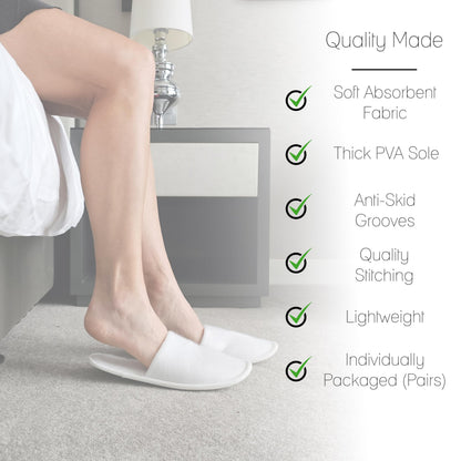 Winterlace Hotel Spa Slippers 48 Pairs Bulk, Disposable, Non-Slip, Unisex (White)