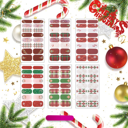 Winthrop 6 Sheets Christmas Nail Wraps — Glitter Grid Nail Art, Self-Adhesive Xmas Decals (+1 Nail File)
