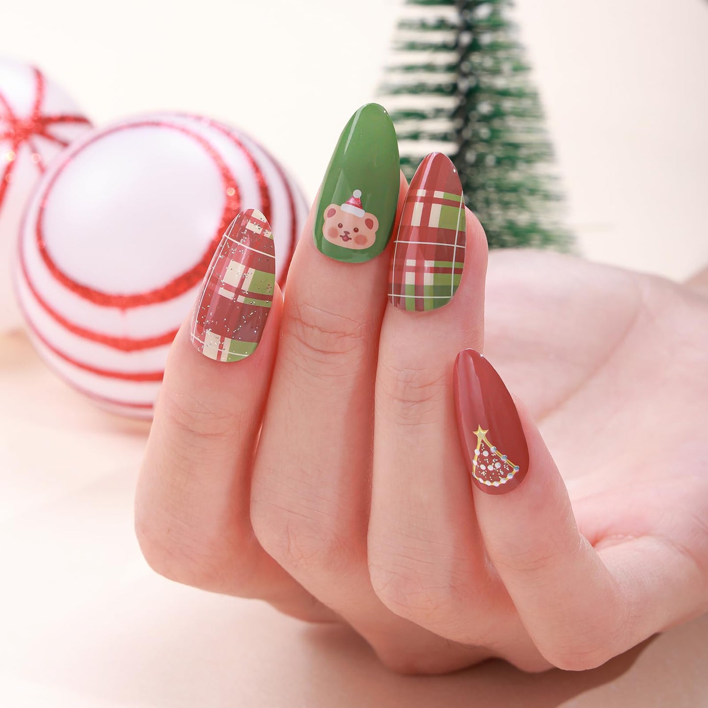 Winthrop 6 Sheets Christmas Nail Wraps — Glitter Grid Nail Art, Self-Adhesive Xmas Decals (+1 Nail File)