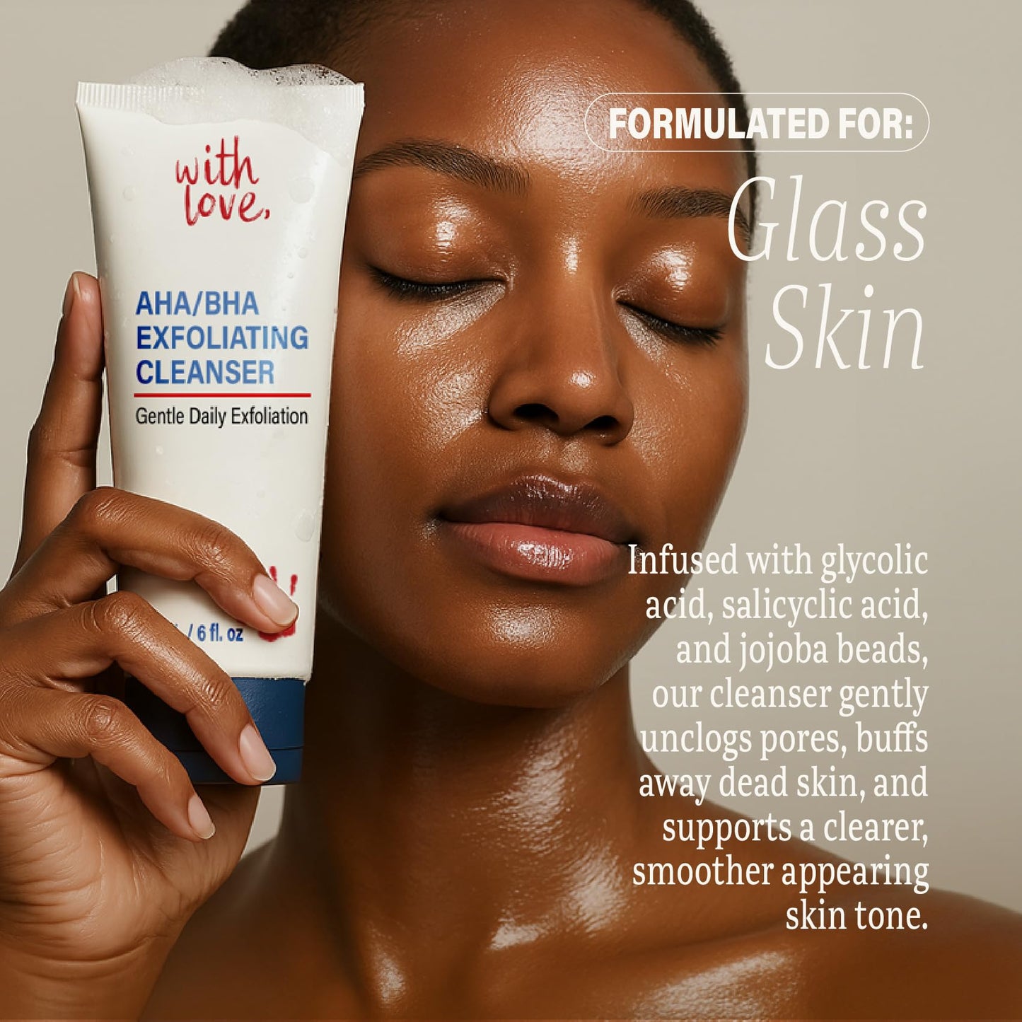 With Love AHA/BHA Daily Exfoliating Face Wash - Gentle Acne-Prone Skin Cleanser