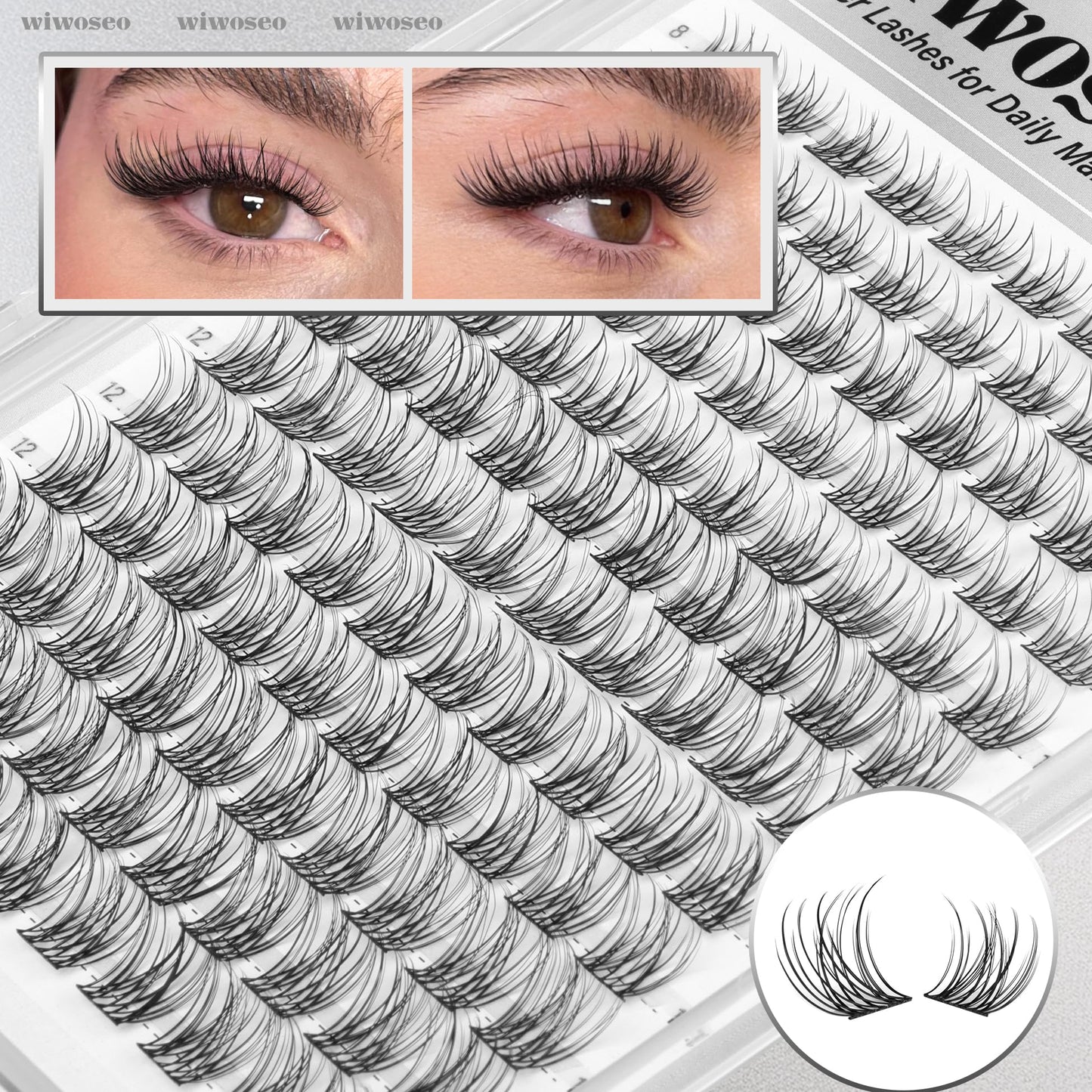 wiwoseo Natural Lash Clusters 8-14mm Wispy Lashes — Beginner-Friendly Short Band