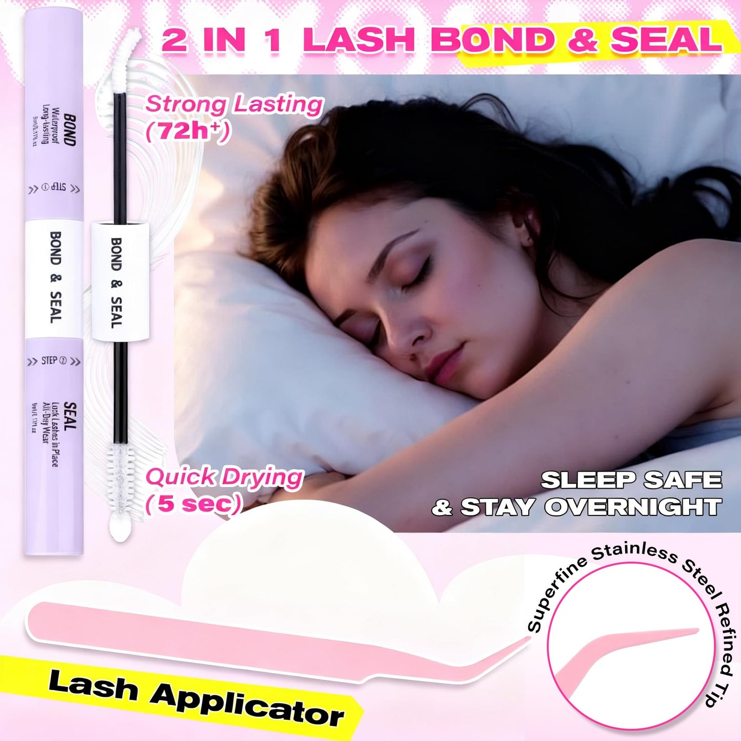 wiwoseo Bottom Lash Clusters with Spikes Kit | 200D D-Curl Lash Extensions, Bond & Seal, Beginner Friendly
