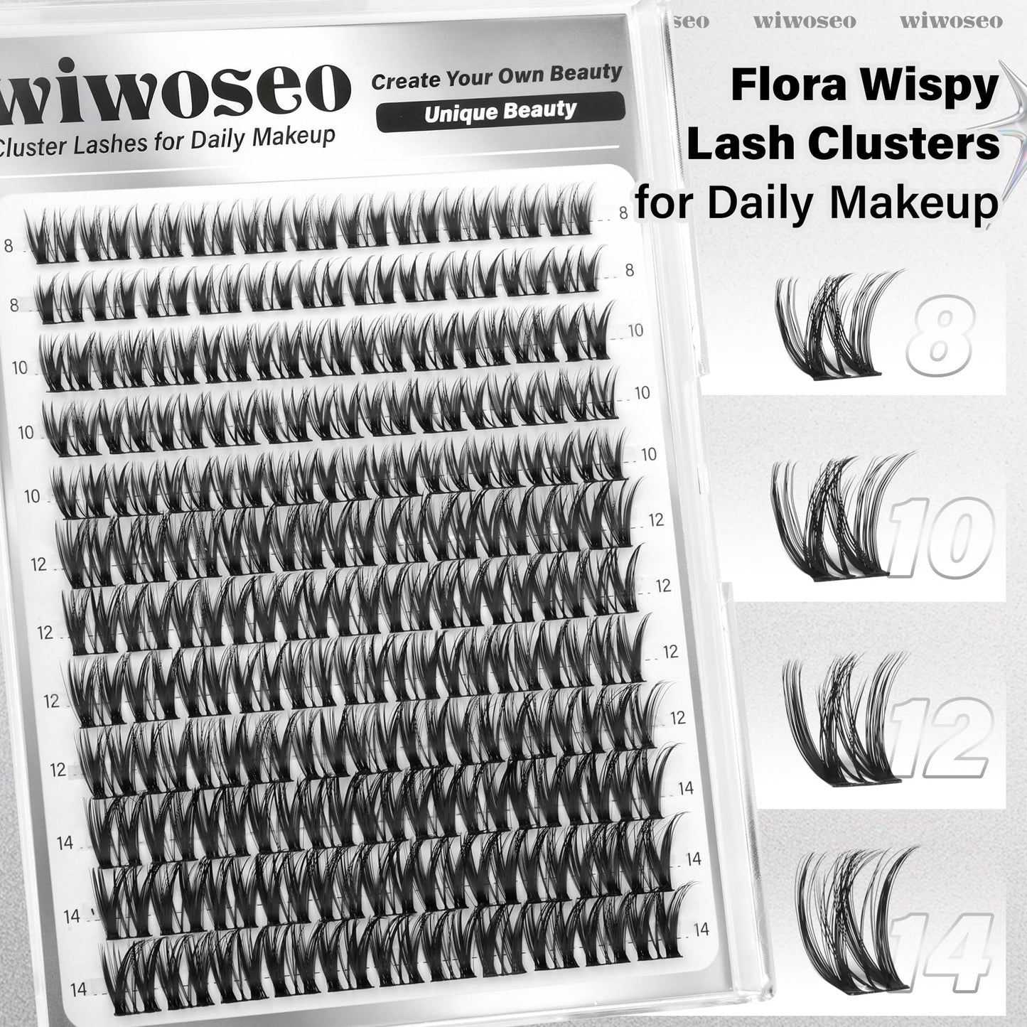wiwoseo Flaunt Flora Lash Clusters Kit – Natural Wispy 8-14mm Lash Extensions for Daily Glam