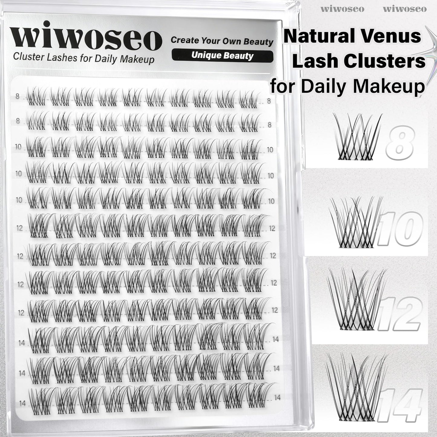wiwoseo Flaunt Short Lash Clusters Kit – Venus Wispy Lashes, 8-14mm, C-Curl Extensions