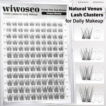 wiwoseo Flaunt Short Lash Clusters Kit – Venus Wispy Lashes, 8-14mm, C-Curl Extensions
