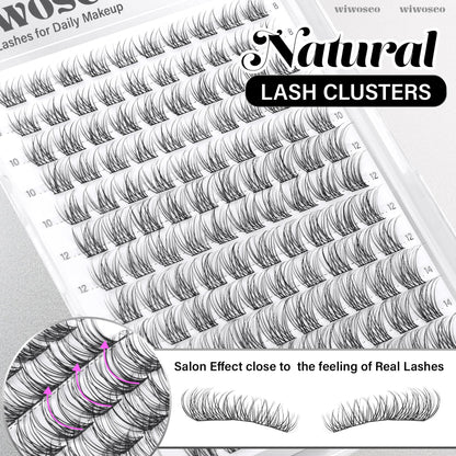 wiwoseo Natural Lash Clusters 8-14mm Wispy Lashes — Beginner-Friendly Short Band