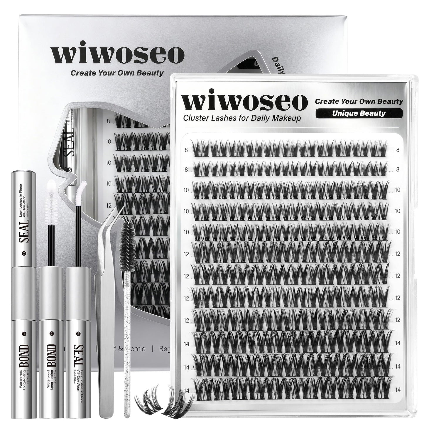 wiwoseo Flaunt Flora Lash Clusters Kit – Natural Wispy 8-14mm Lash Extensions for Daily Glam