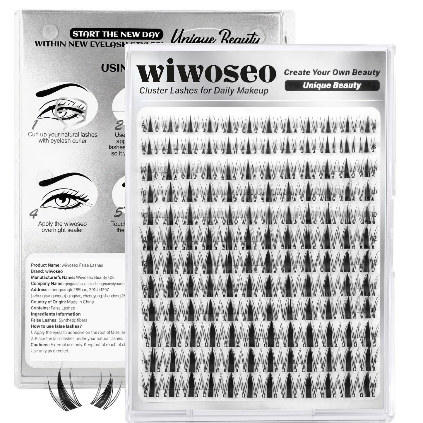 wiwoseo Manga Lash Clusters 8-14mm | D-Curl Fairy Spike Lashes with Clear Band