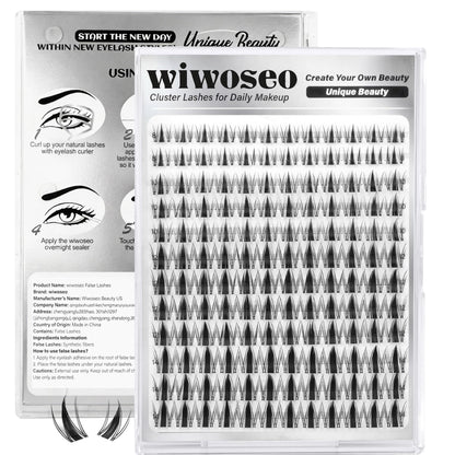 wiwoseo Manga Lash Clusters 8-14mm | D-Curl Fairy Spike Lashes with Clear Band