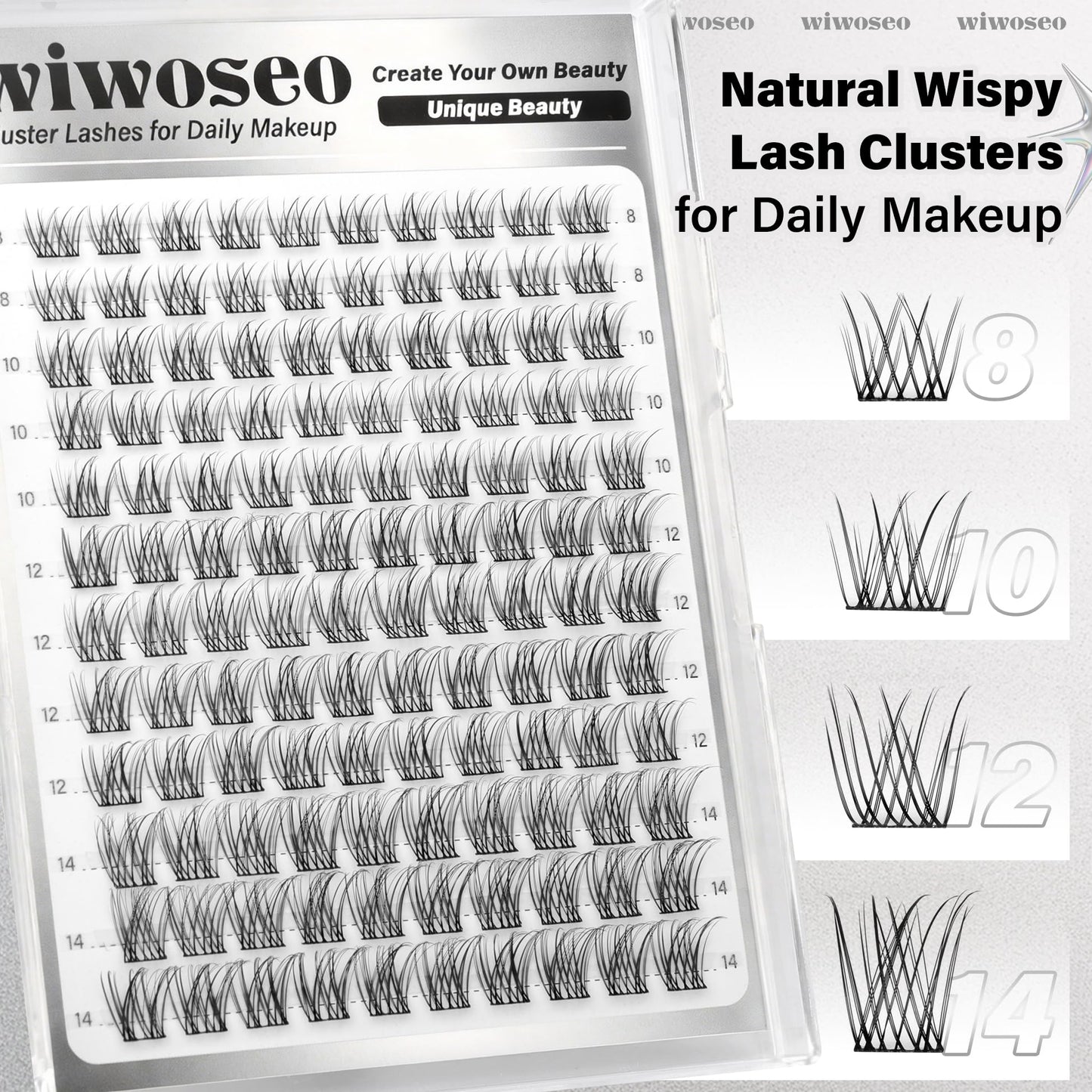 wiwoseo Natural Lash Clusters 8-14mm Wispy Lashes — Beginner-Friendly Short Band