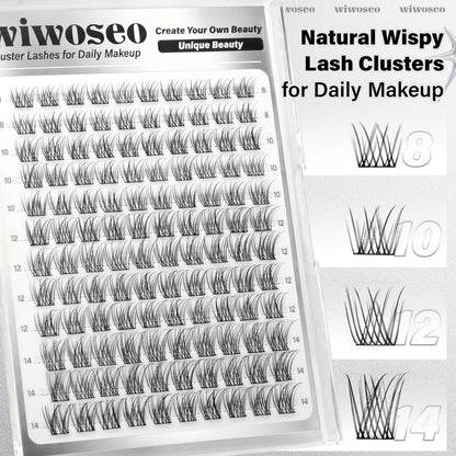wiwoseo Natural Lash Clusters 8-14mm Wispy Lashes — Beginner-Friendly Short Band