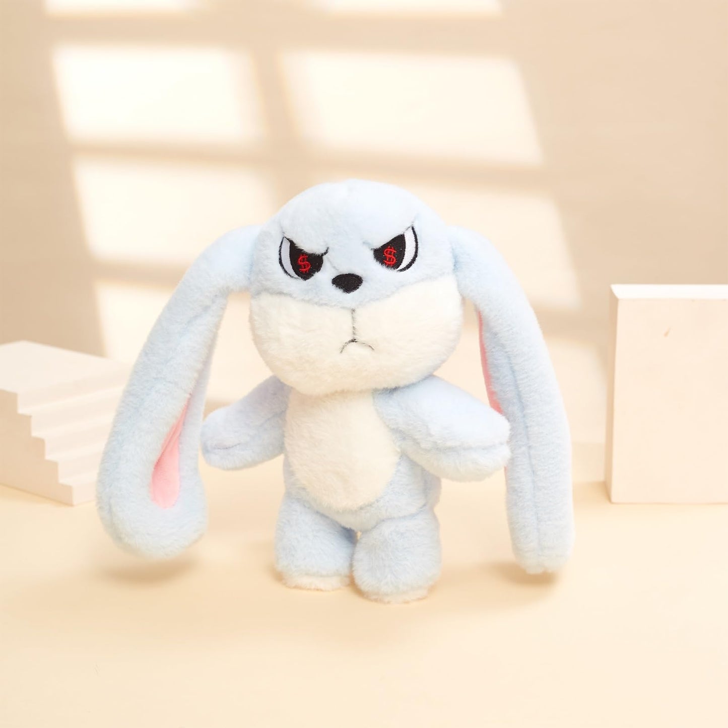 WLSUNYAO Bunny Plush Toy - Rotating Head Rabbit Plush Pillow, Mood-Expressive 11in Blue, Gift-ready